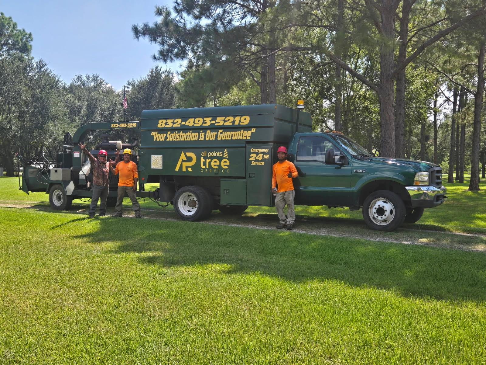 All Points Tree Service crew with a branded truck and chipper